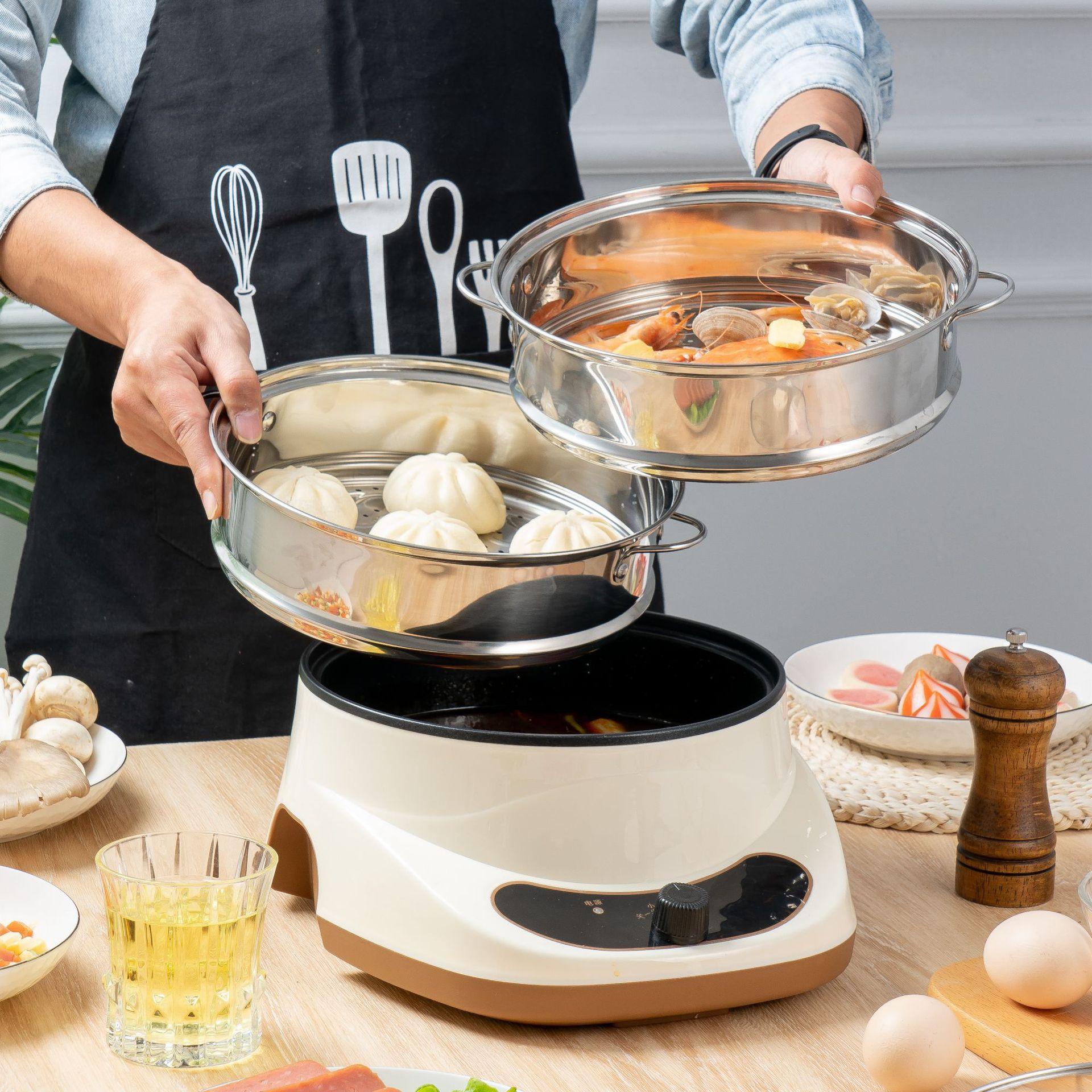 电煮锅家用电火锅蒸煮炒菜一体锅大容量电热锅多功能不粘煮饭电锅