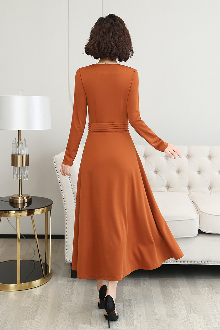 2020新品长款连衣裙女春夏款过膝到脚踝超长裙v领收腰显瘦a字裙子