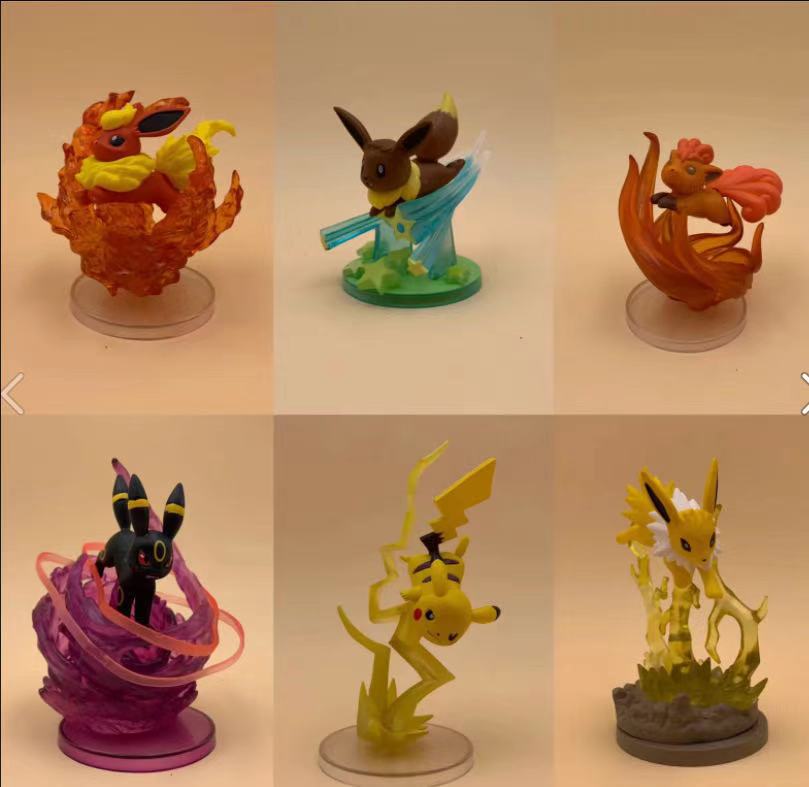 6款招式战斗款原始伊布 月雷火伊贝 炎六尾公仔模型摆件-阿里巴巴