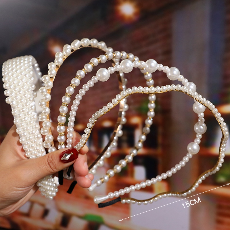 Bridal Hair Accessories Women's Hand-Woven Knotted Pearl Headband Japanese and Korean Style Headdress Bow Hair Clip Crown Headband