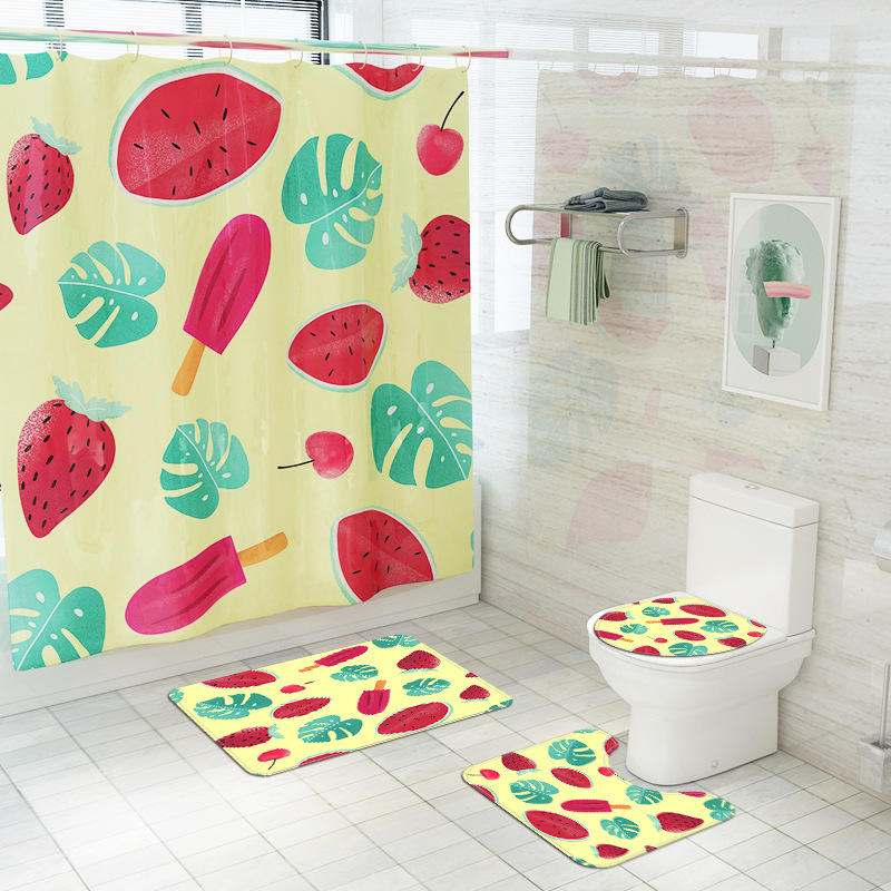 2020 Modern Simple Bathroom Mat Digital Printing Waterproof Lemon Shower Curtain Factory Direct Supply Bathroomset