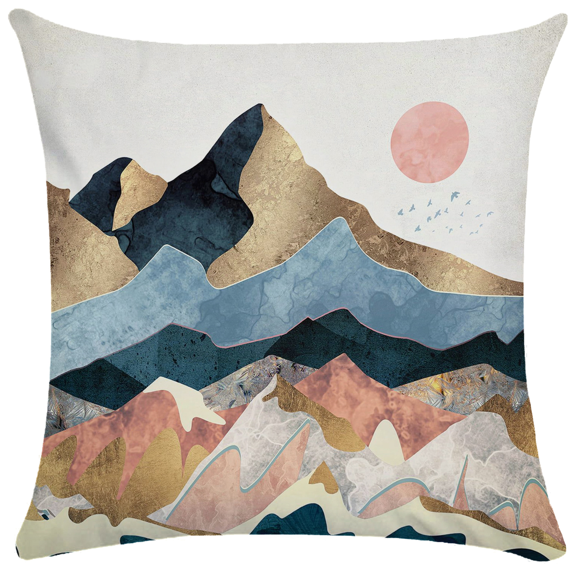 北欧轻奢山水画抱枕套超柔短毛绒单双面抱枕靠枕腰枕套一件代发