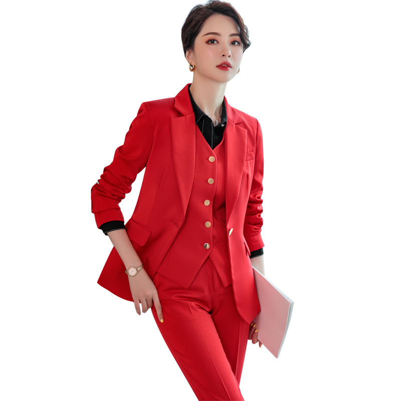 大红色西装套装女总裁休闲职业装气质女神范ol商务正装经理工作服