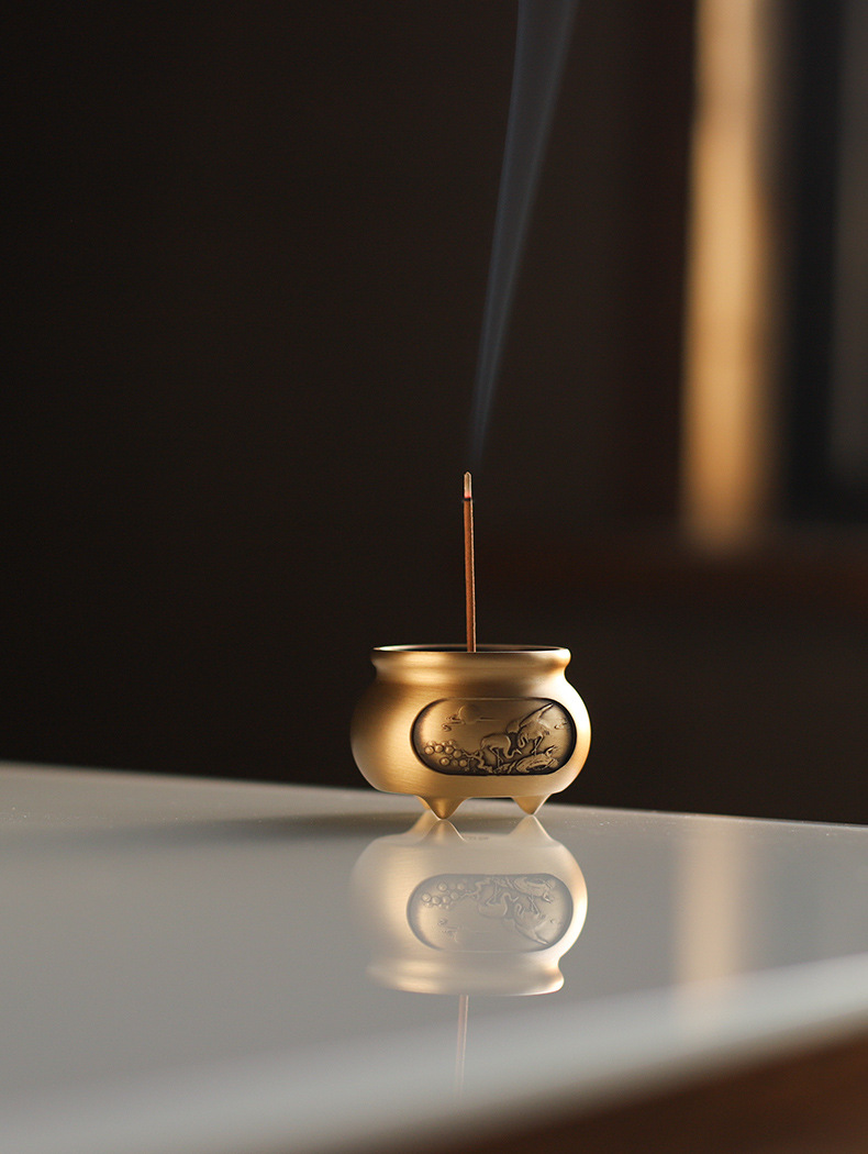 仿古纯铜小香炉供奉香插香托香座茶道供佛家用线香迷你香炉香器