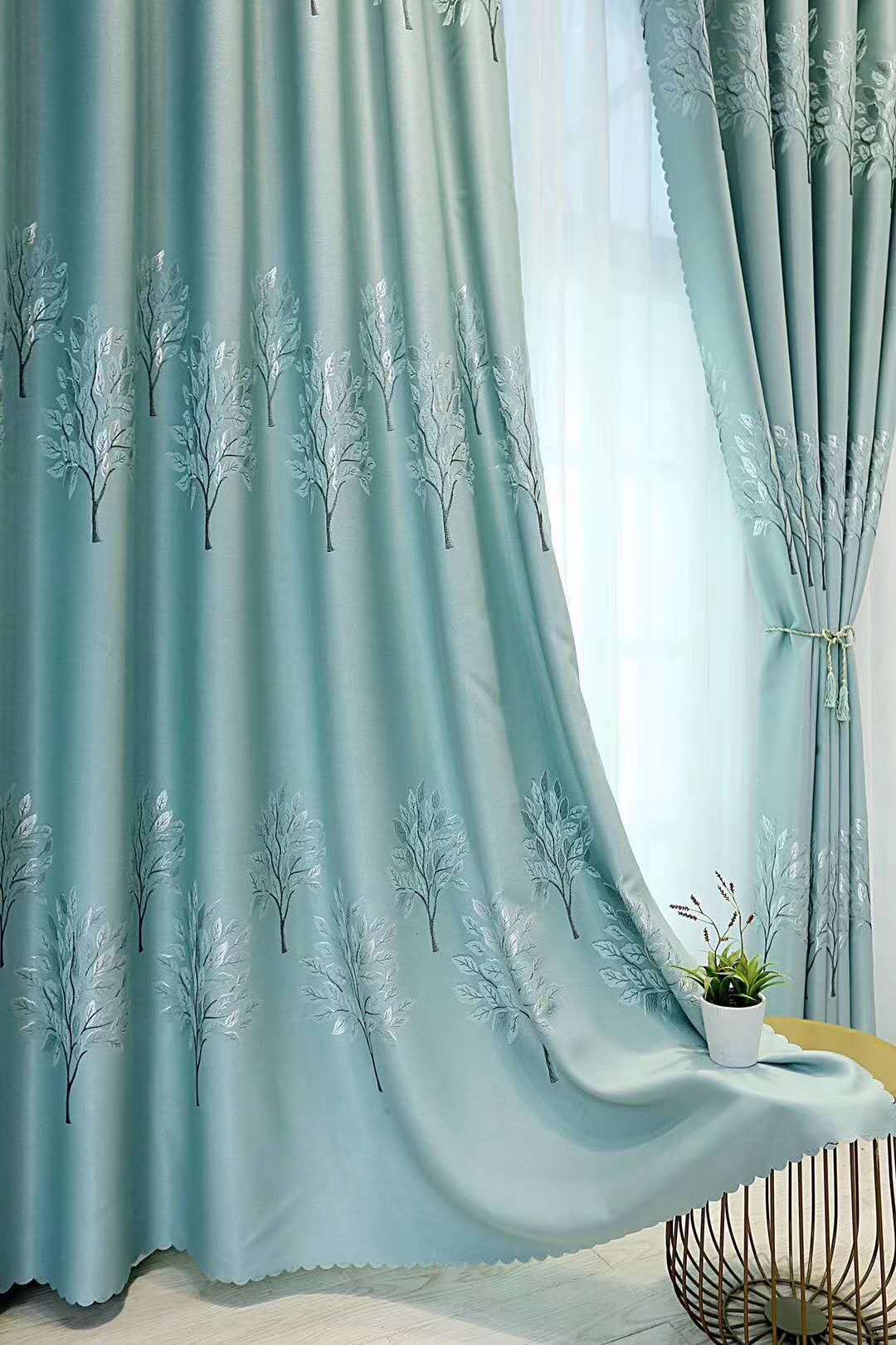 正品原丝钻石绒黑丝加厚提花遮光窗帘定制成品发财树神仙树工程帘