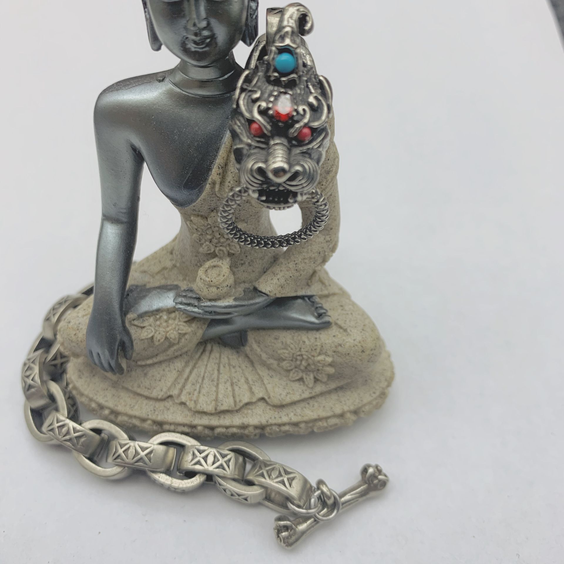 苗银白铜手链神兽貔貅手链黄铜链条独角神龙手串麒麟手环铜首饰品