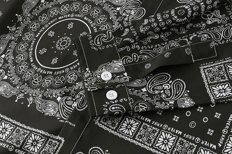 新款系扣佩斯利复古腰果花印花男士长袖休闲衬衫cs01