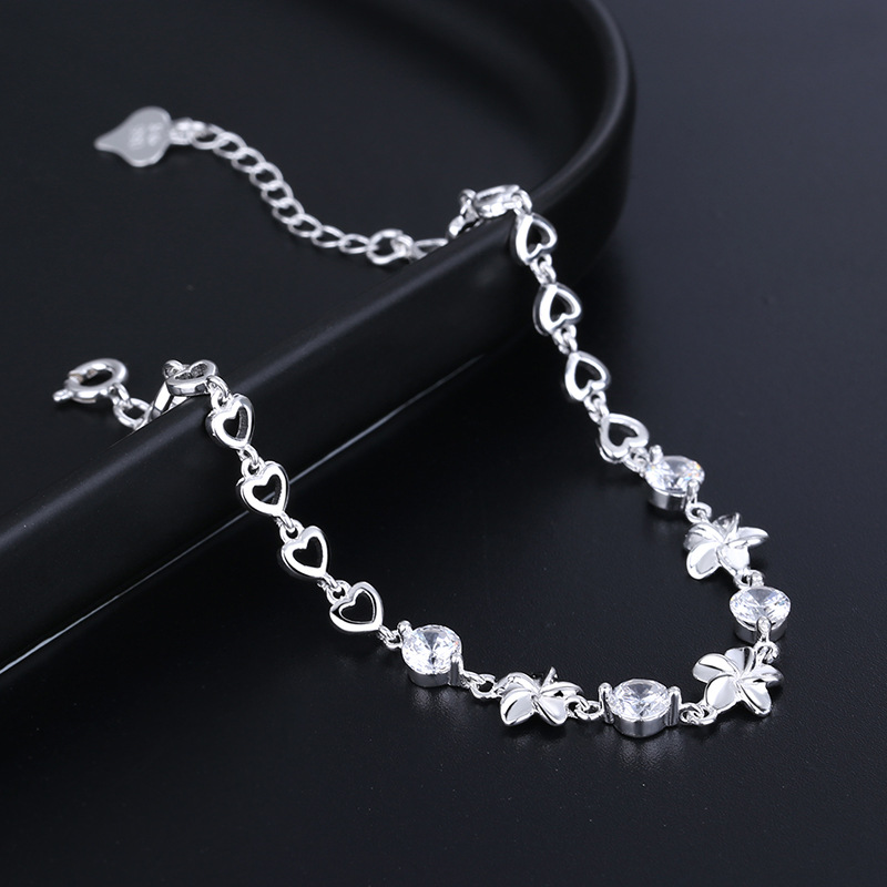 工厂批发s925纯银爱心手链四叶草韩版甜新款美素馨花手饰代发银饰