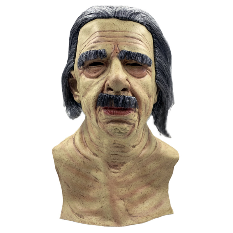独立站爆款老头老爷爷人脸假发老人面具恐怖头套icos万圣节周边
