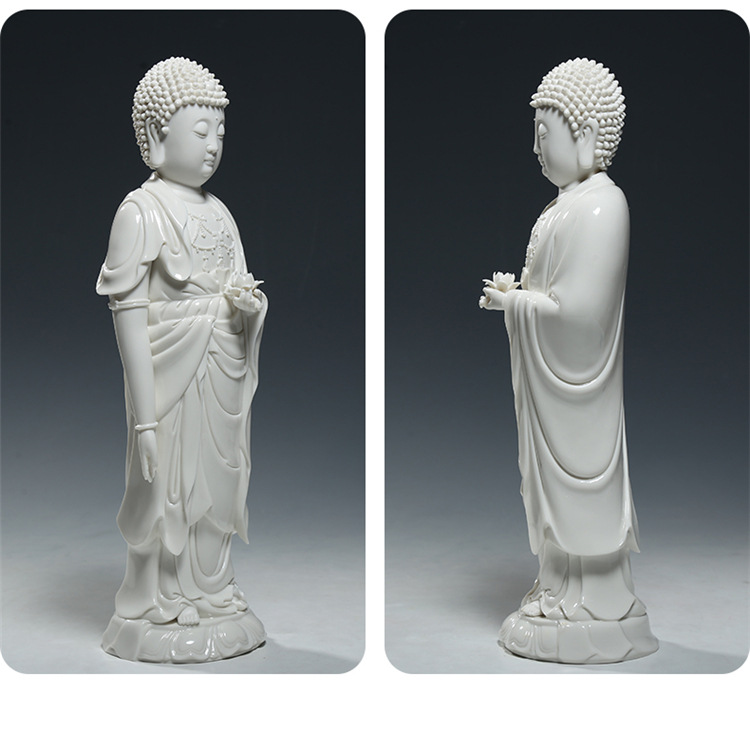 【上美】德化陶瓷16吋仿古阿弥陀佛立莲站像白瓷佛像家居供奉摆件