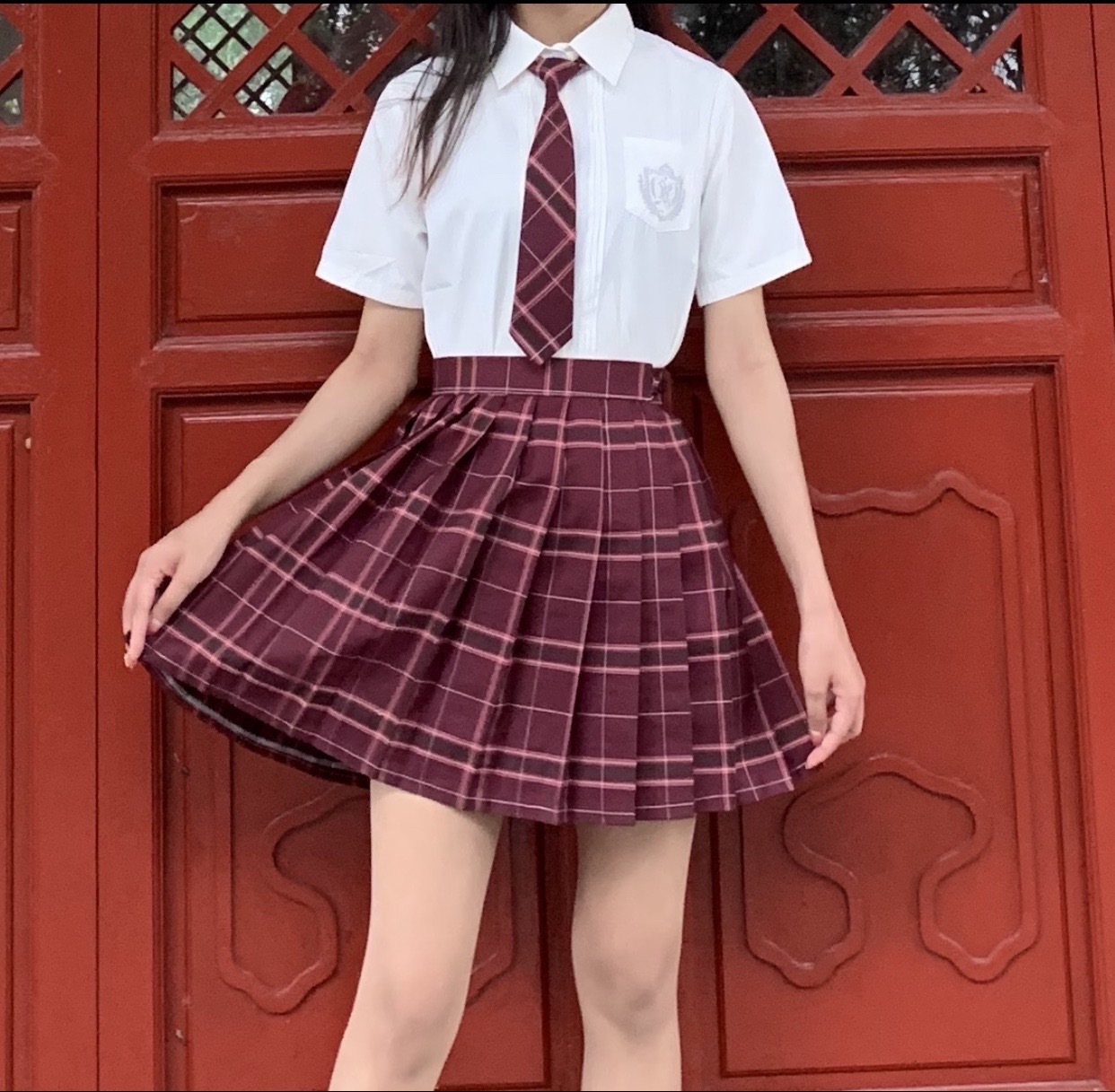 【沙华】jk正统制服裙中牌日系高腰学院风学生百褶裙格子裙短袖女