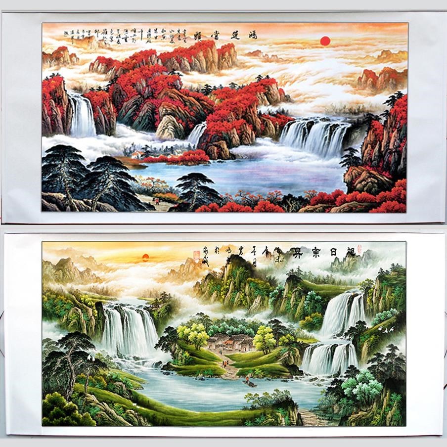 厂家批发靠山客厅画装饰画办公室竖版当头横山水画鸿运挂画国画幅