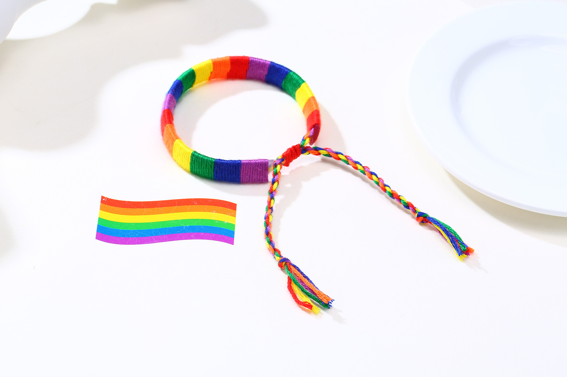 彩虹编织手绳 七彩色 打结手链尼泊尔友谊同性恋彩色绳编织可调节