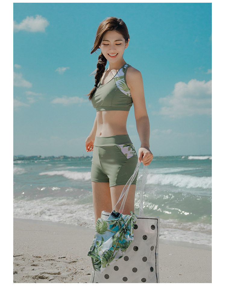 欧美时尚性感日韩少女比基尼三件套游泳衣女分体平角长袖大码温泉