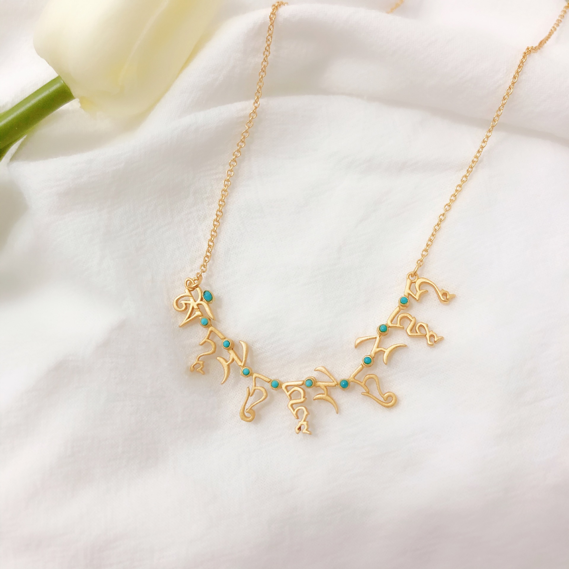 绿度母心咒吊坠项链锁骨链佛牌心咒种子字925银女款经文项链饰品