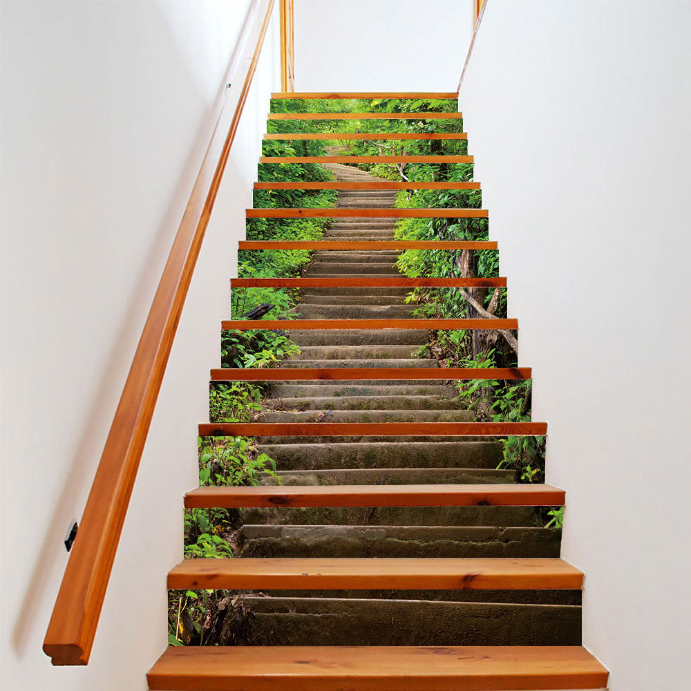 速卖通跨境专供山水瀑布楼梯墙贴自粘可移除防水pvc家居艺术壁画