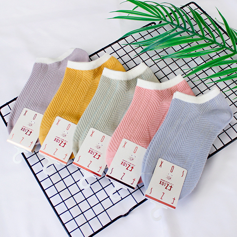Women's Socks Summer Japanese Pure Cotton Breathable Stripes Ankle Socks Women's Korean-Style Double Needle Invisible Socks Factory Wholesale