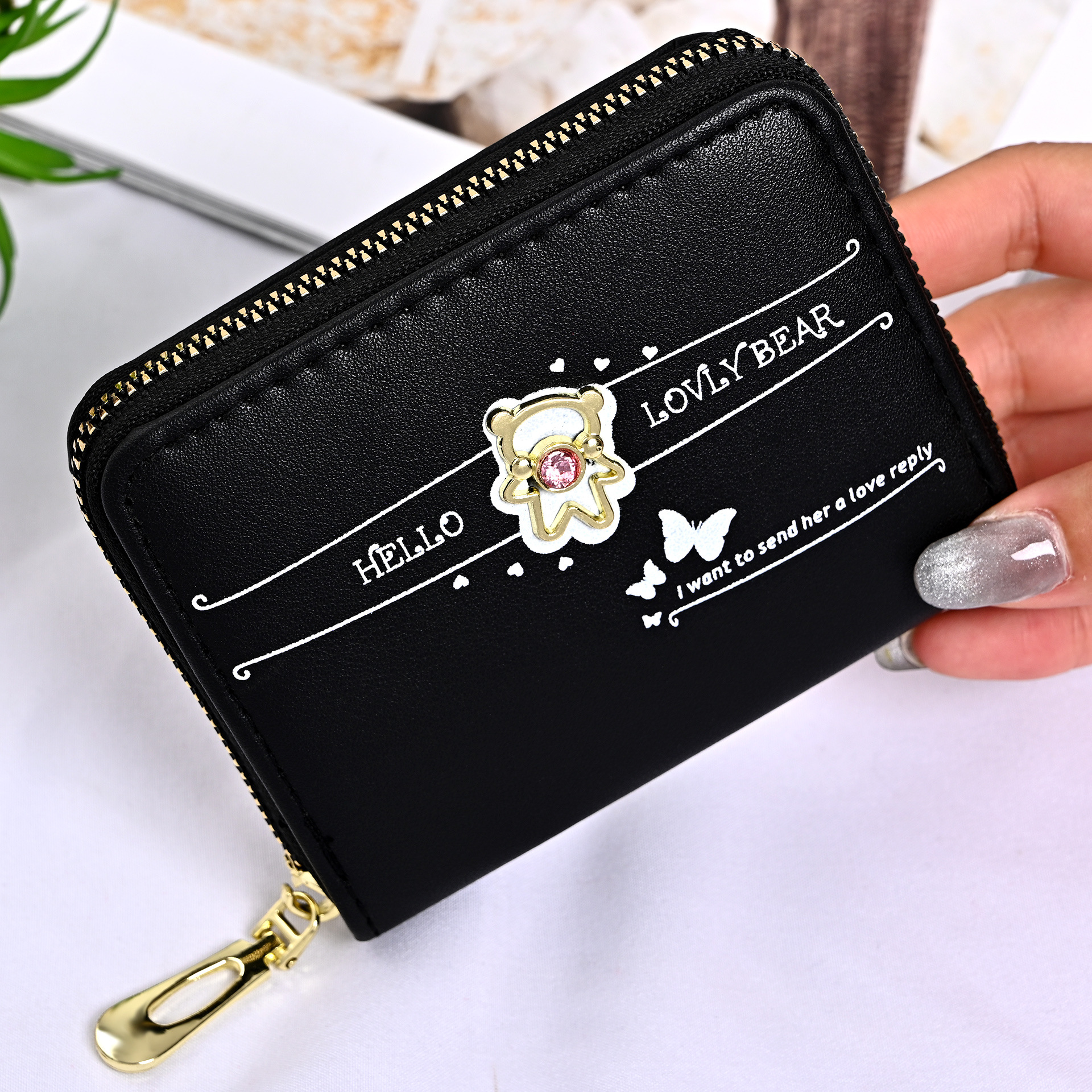 New Women's Wallet Short Printed Bear Clutch Coin Purse Small Card Holder Multi-Card Wallet