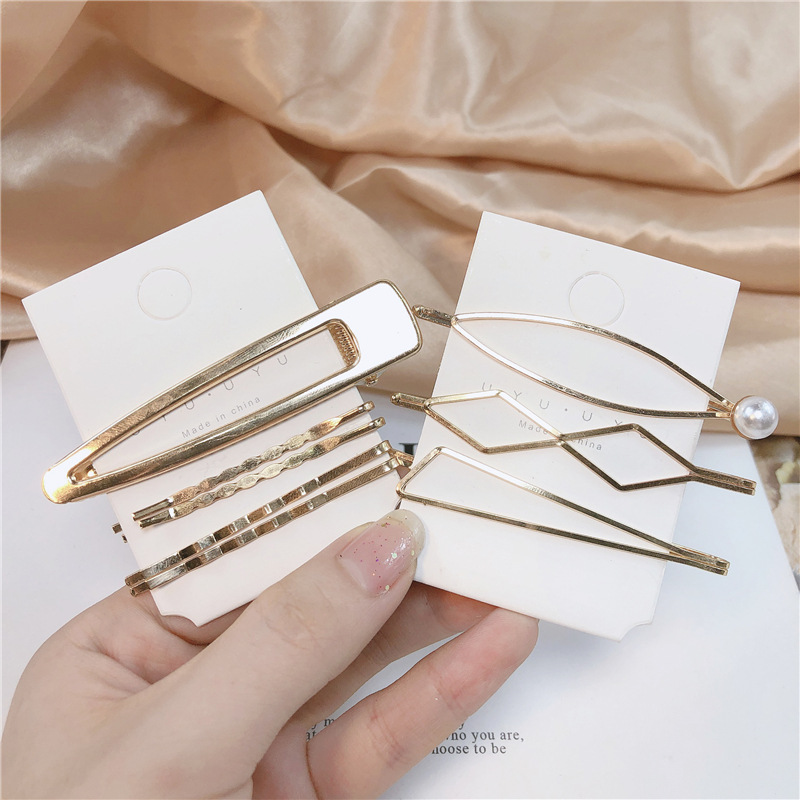 INS Korean Metal Pearl Barrettes Set Trending Girl Hundred Arch Clip Simple Side Clip Hairpin Hair Ornaments Female