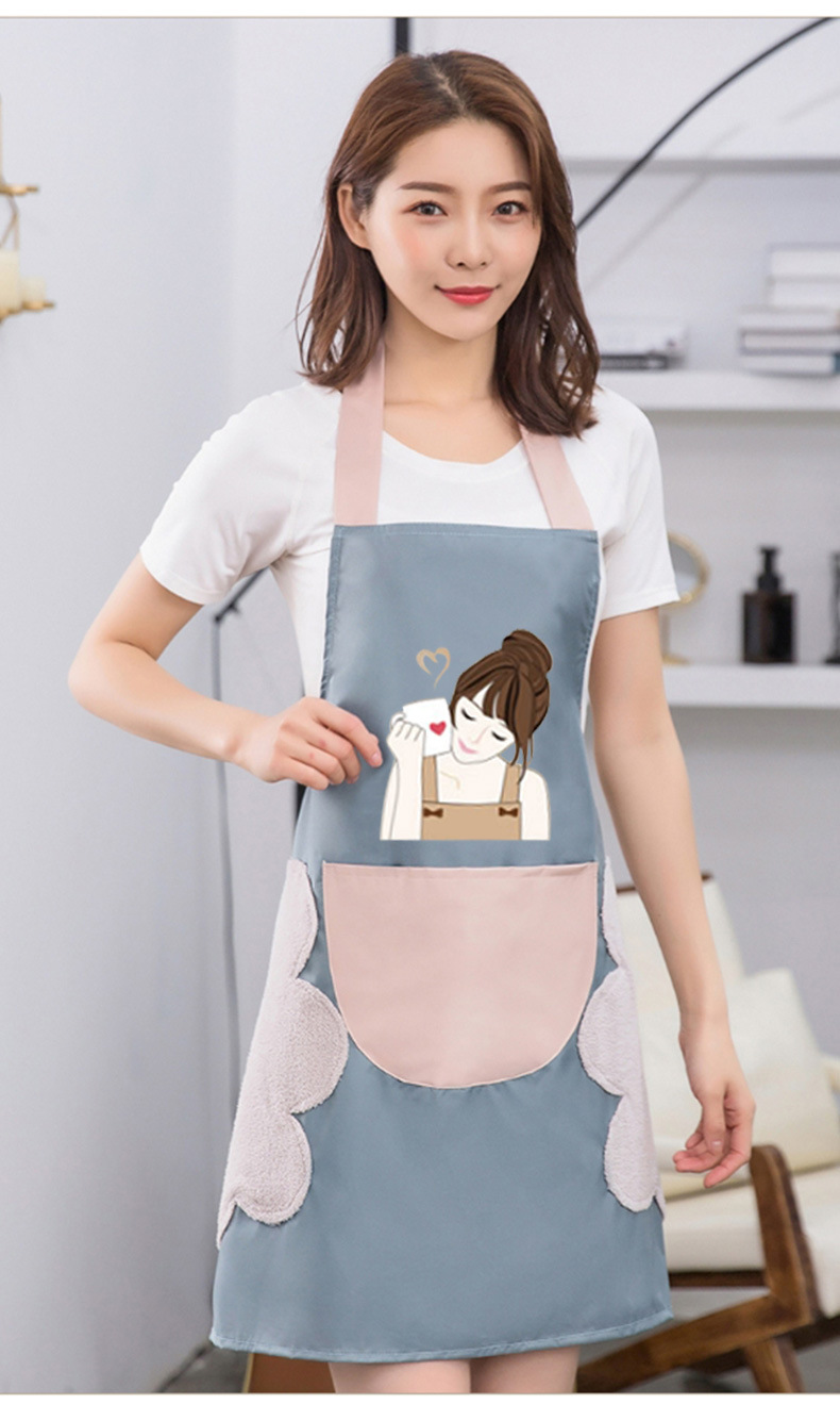 情侣擦手卡通围裙厨房家用防水防油可爱围腰工作服订制印字