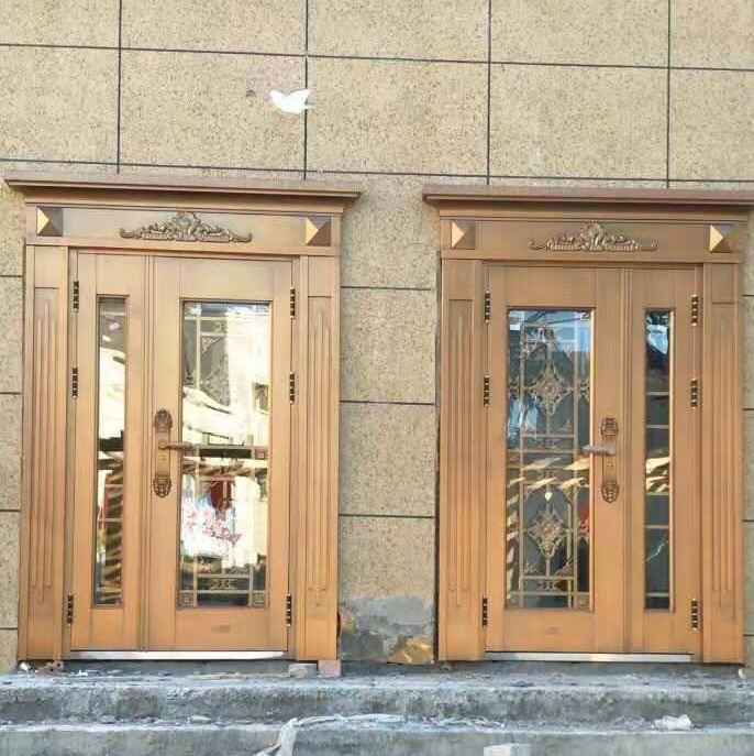 农村自建别墅大门四开子母钢化玻璃门商铺非标门大厅透光门阳台门