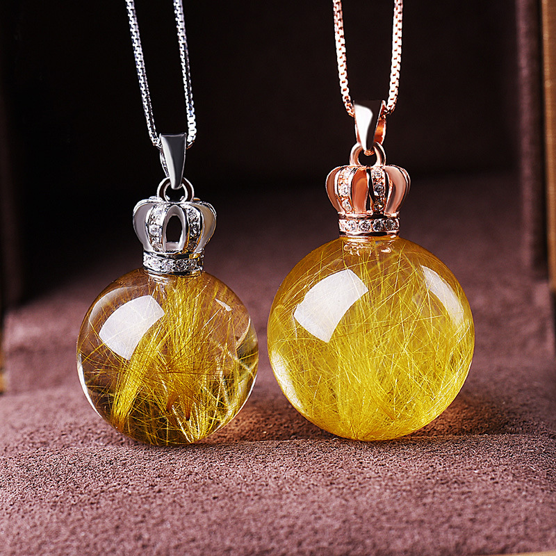 天然金发晶单珠吊坠发晶球项链水晶饰品