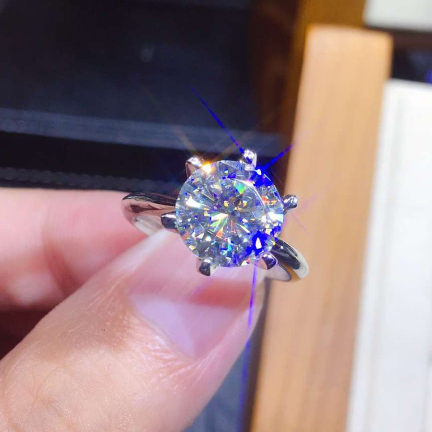 简约单钻八心八箭镀pt950仿真莫桑钻开口戒指女 网红直播饰品专供