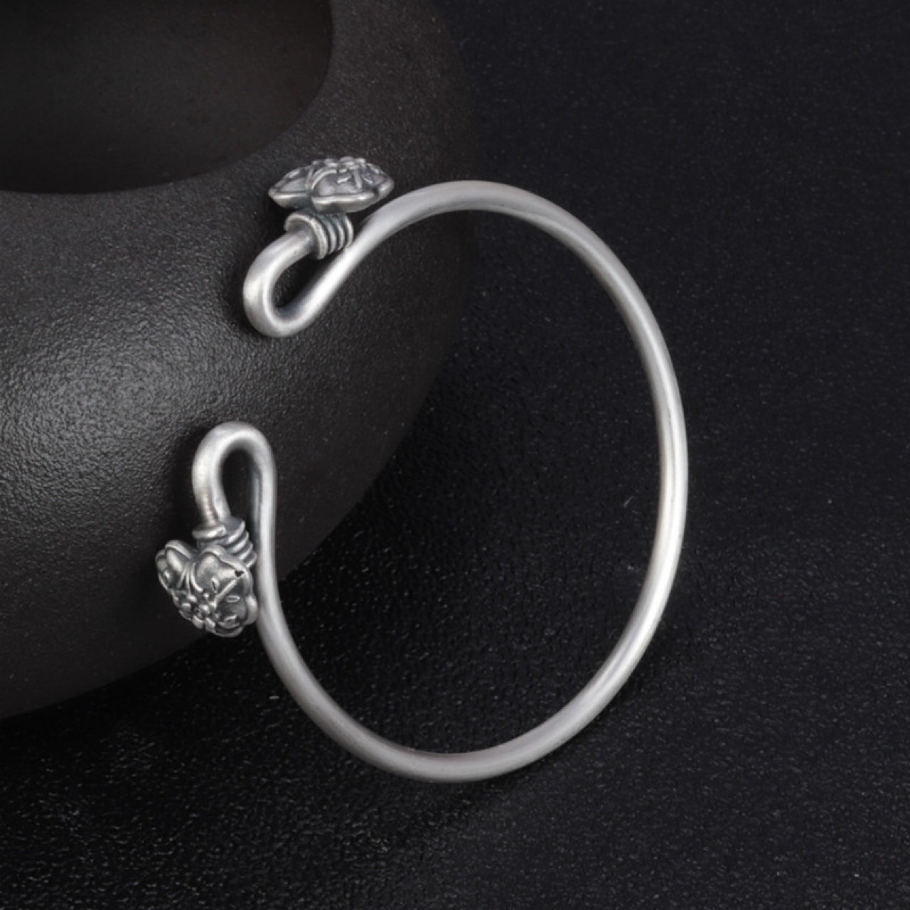 新品990足银古法手镯 古风如意锁女款 diy设计流苏开口镯子