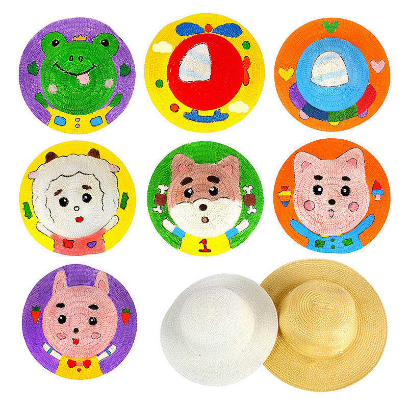 幼儿园亲子活动素材手工diy手绘草帽 美术创意绘画涂鸦帽子装饰品