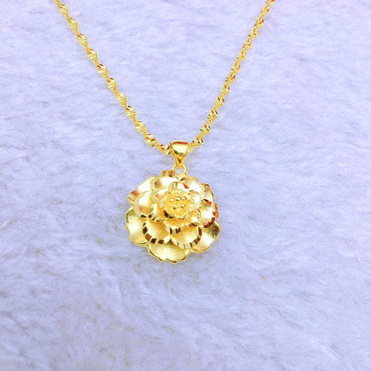 沙金金镀24k黄金大花项链坠 3d硬金多层花吊坠项链真空电镀真金