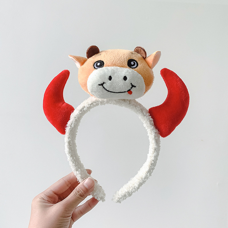 新年牛角发箍可爱卡通小牛公仔发卡动物奶牛头饰节日装扮超萌头箍