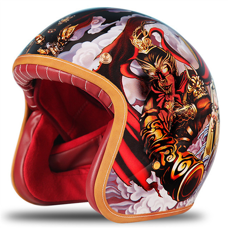 纯手工手绘摩托车头盔悟空图案设计dot ece认证摩托车头盔批发