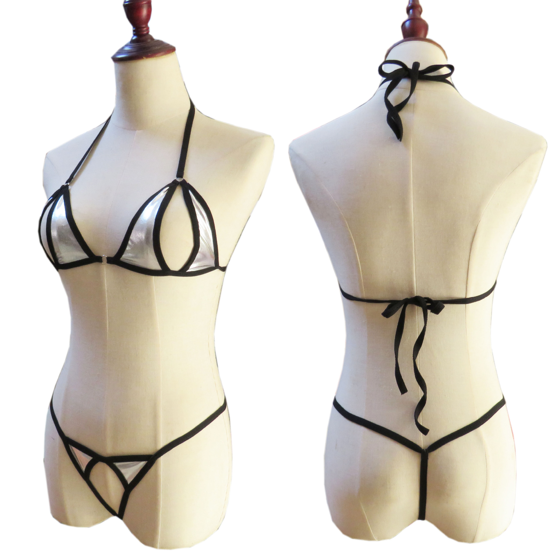 跨境情趣内衣迷你泳衣泳装女士性感透视ebay三点式比基尼漆皮套装-阿