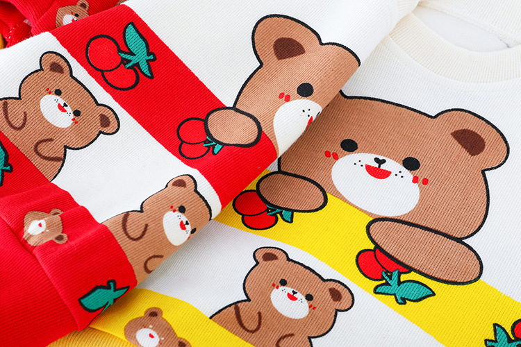 2021春季新款套装宝宝长袖可爱樱桃熊套装韩版卡通套装中小童童装