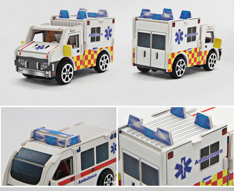 diy纸质3d立体拼图救护回力车拼装手工制作动脑益智思维儿童玩具