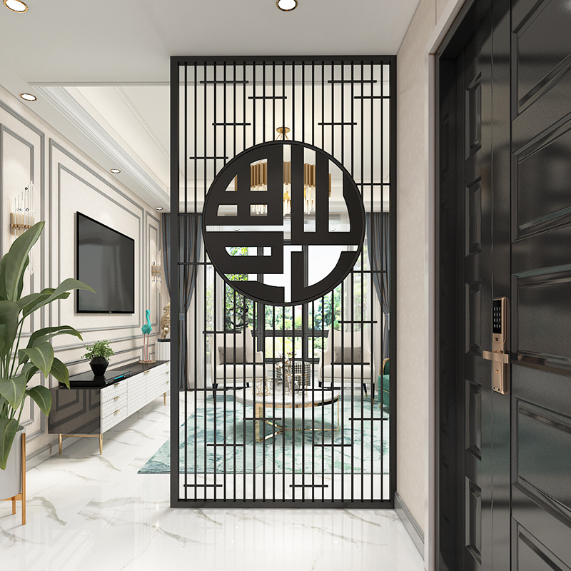 北欧轻奢客厅福字隔断家用遮挡玄关镂空屏风办公室装饰金属分隔墙