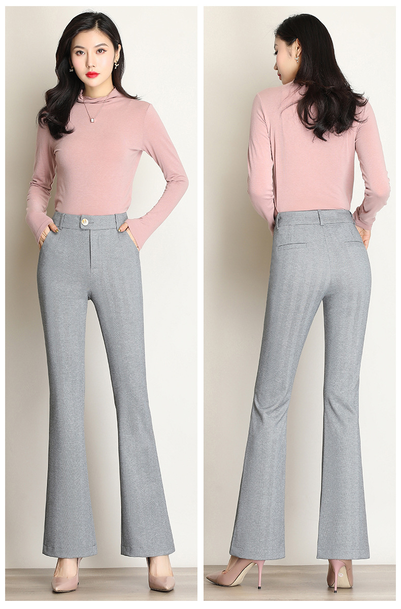 好质量裤子女2020新款春装女裤高腰格子微喇长裤宽松直筒女休闲裤