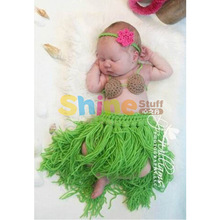 跨境热卖新生婴儿摄影服百天宝宝拍照道具手工针织编织草裙定制