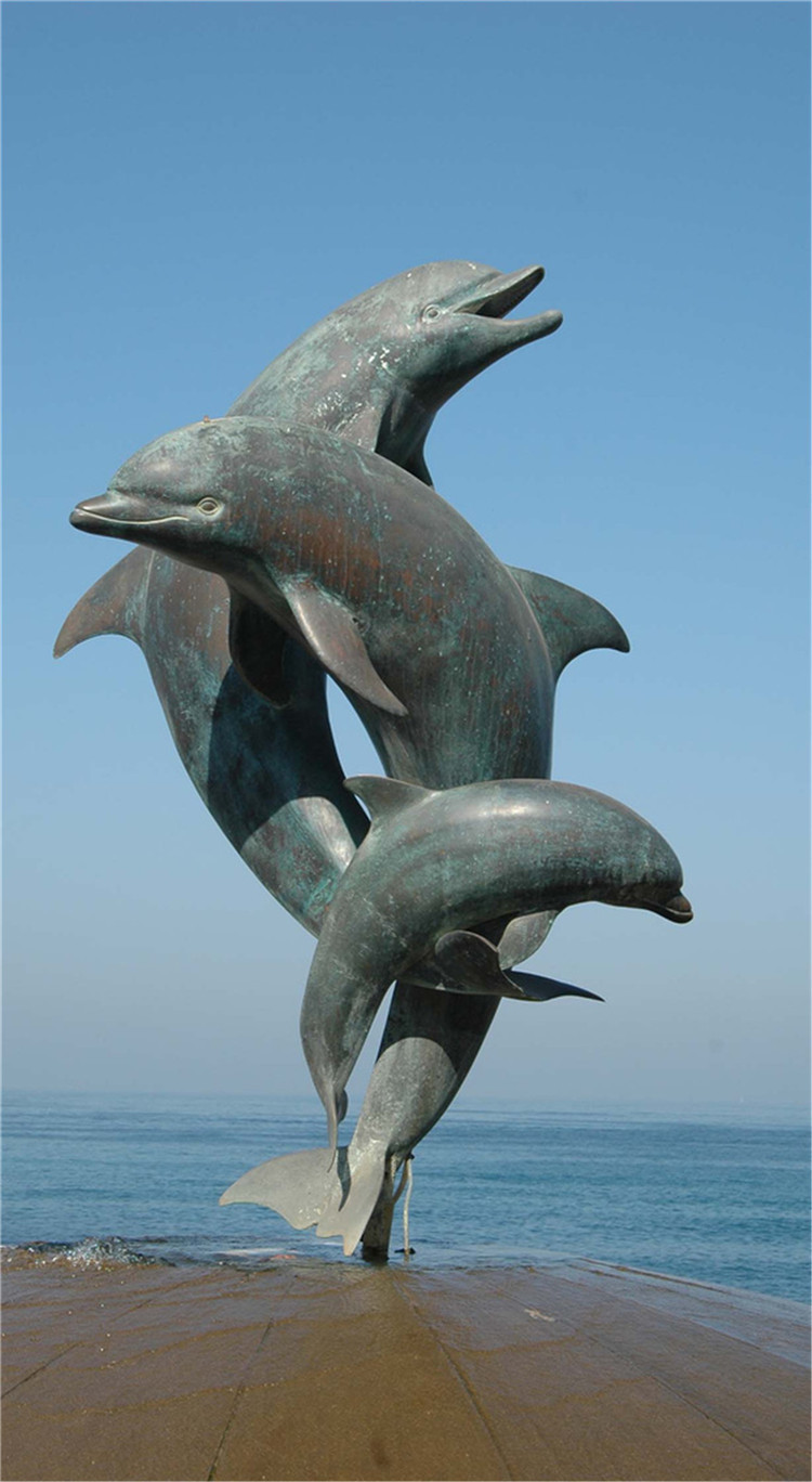 河北铜像厂家制作园林海豚雕塑 铸铜雕塑厂家制作景观海豚塑像-阿里巴