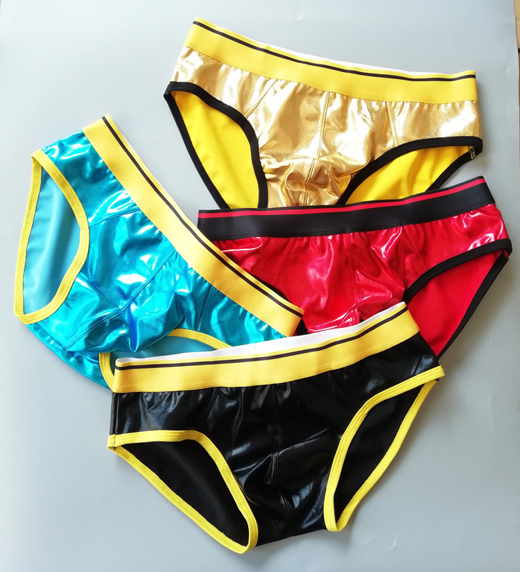 漆皮男士三角裤仿皮性感反光表演男内裤弹力紧身低腰跨境内裤工厂