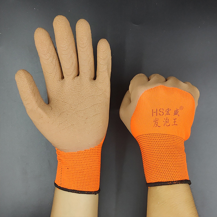 宏盛乳胶发泡耐磨防滑透气线手套浸胶尼龙园林工地工作劳保手套
