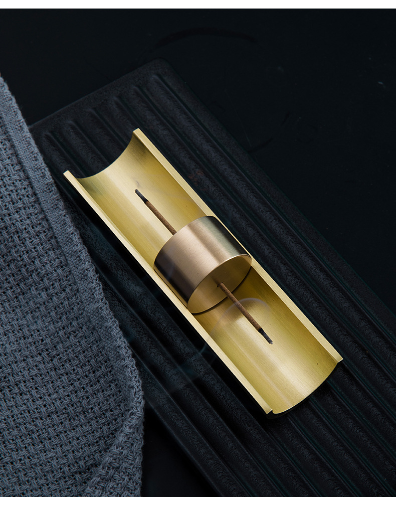 北欧创意纯铜几何迷你黄铜香插香座家用线香炉插香座香托桌面摆件