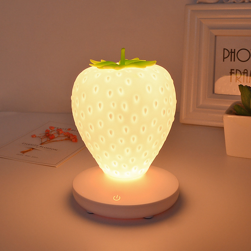 Creative Strawberry Shape Small Night Lamp New Usb Rechargeable Bedroom Ambience Light New Exotic Led Decorative Table Lamp