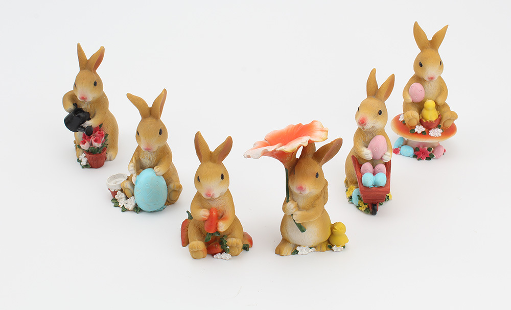 六只装可爱卡通彩绘小兔子摆件花园桌面仿真动物装饰摆件创意家居