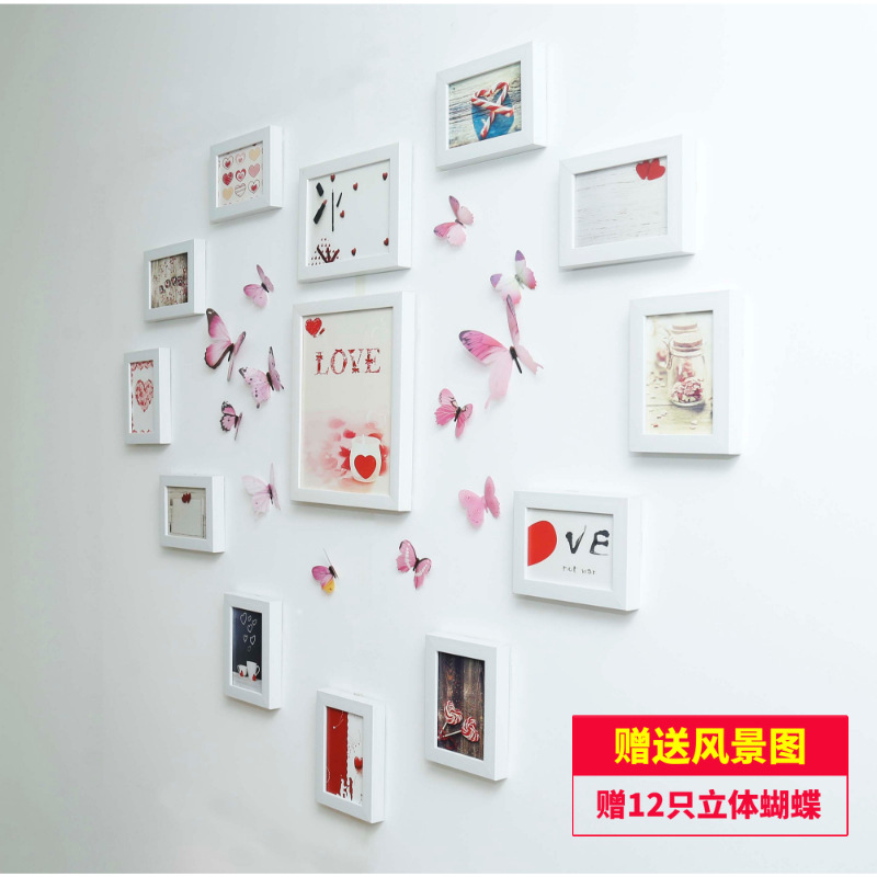 客厅心形照片墙装饰相框挂墙免打孔北欧创意相册背景组合相片墙贴