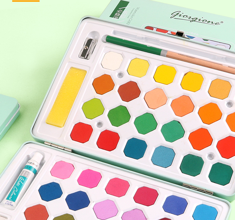 乔尔乔内水彩颜料固体48色套装初学者画笔手绘水粉颜料底稿留白液