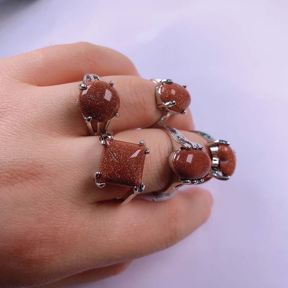 天然石头戒指混合款式金沙石戒指20个/包,戒指圈号18-20混装