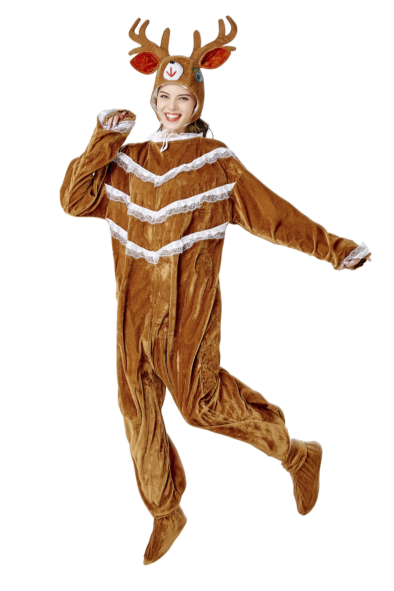 实拍万圣节服装动物派对圣诞节动物装麋鹿角色连体睡衣男女家居服