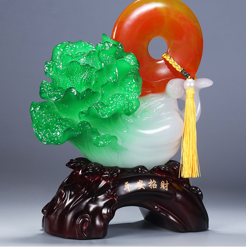 树脂仿玉平安招财玉白菜平安扣摆件 家居办公开业乔迁工艺品批发