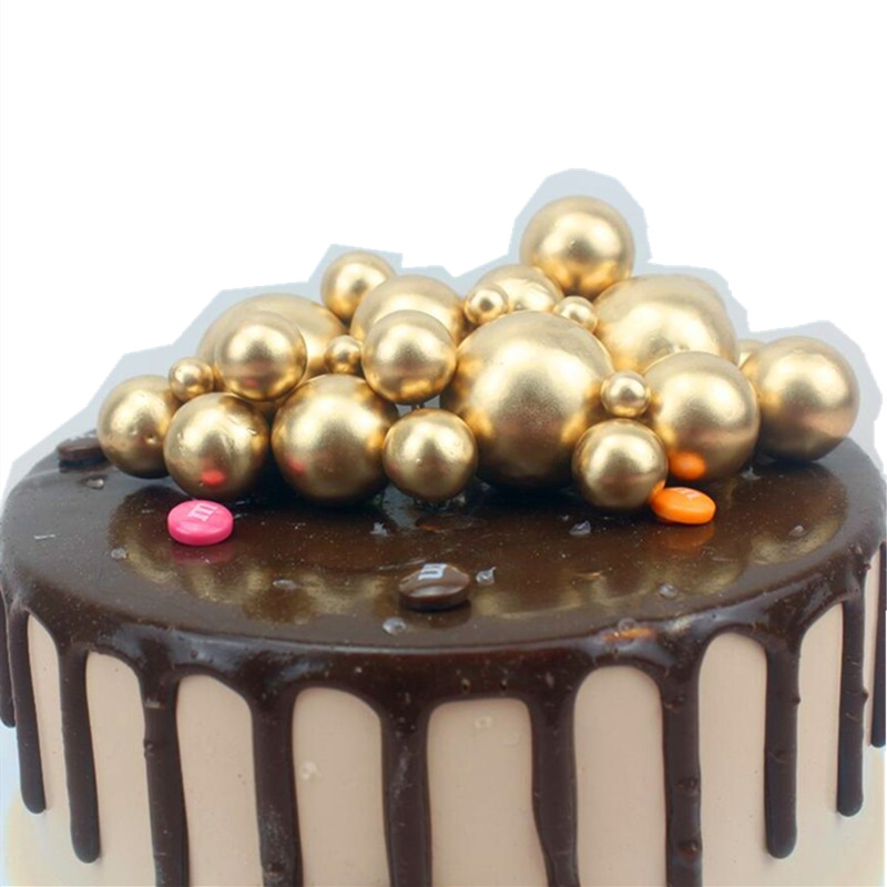 Golden Ball Silver Ball Birthday Cake Decoration Ins Cold Wind Gold and Silver Color Ball Plug-in Decoration Baking